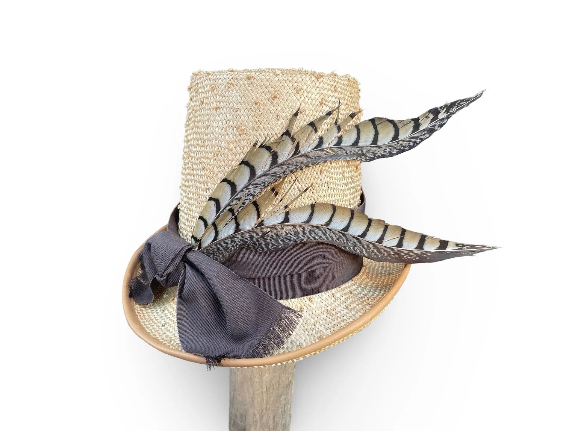 Lady Danbury Bridgerton Top Hat - Sisol Straw with Feathers
