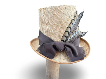 Lady Danbury Bridgerton Top Hat - Sisol Straw with Feathers