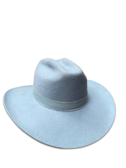 Le Twat Cowboy Hat - Sky Blue Wool with Tonal Trim & Cowboy Brim