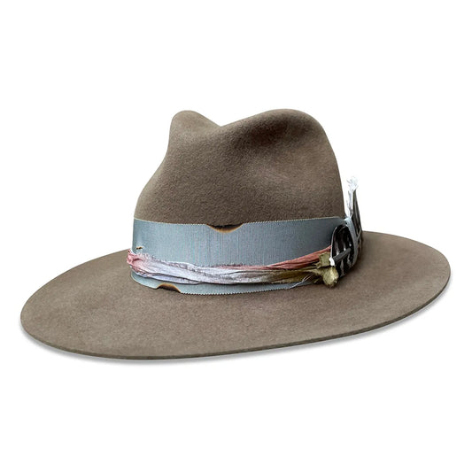 Lucinda Fedora Hat - Vintage Fur Felt with Sari Silk & Feather