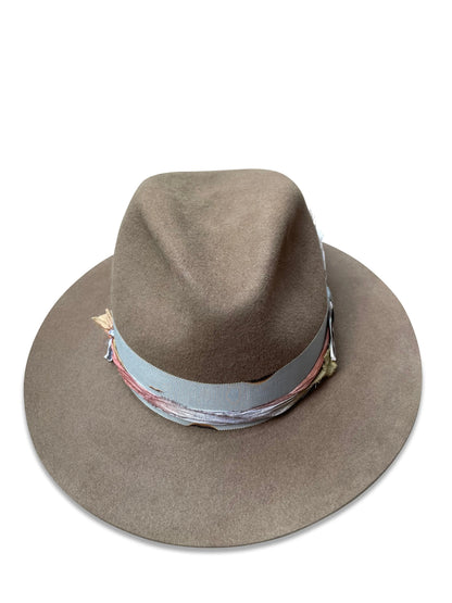 Lucinda Fedora Hat - Vintage Fur Felt with Sari Silk & Feather