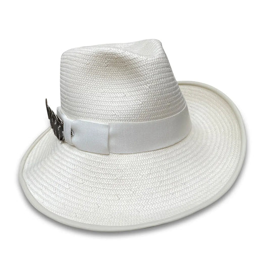 Luella - Asymmetrical Straw Fedora with Leather Trim
