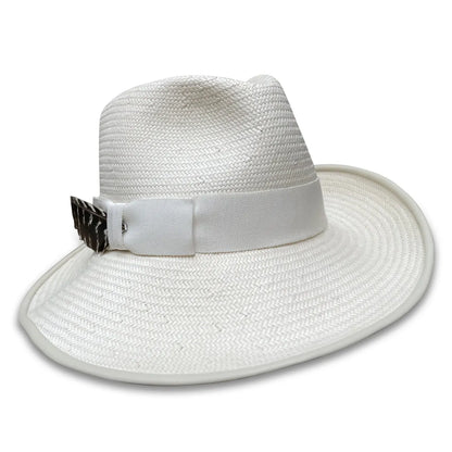 Luella - Asymmetrical Straw Fedora with Leather Trim