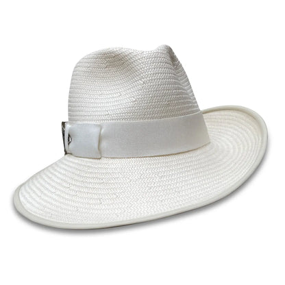 Luella - Asymmetrical Straw Fedora with Leather Trim
