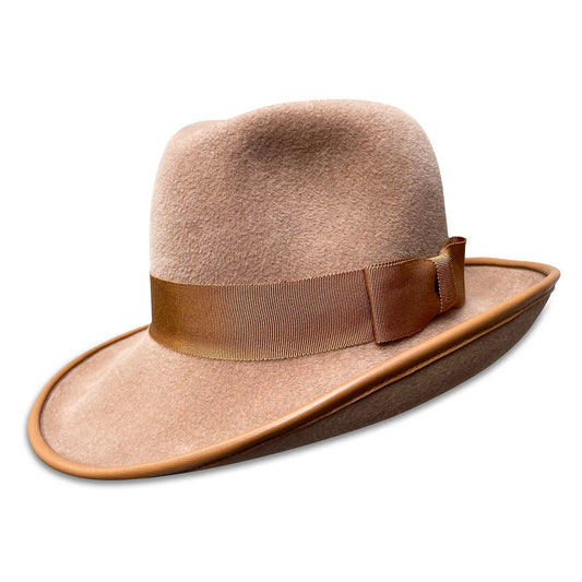 Luella - Camel Fur Felt Fedora with Asymmetrical Brim & Piping