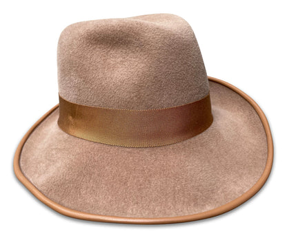 Luella - Camel Fur Felt Fedora with Asymmetrical Brim & Piping