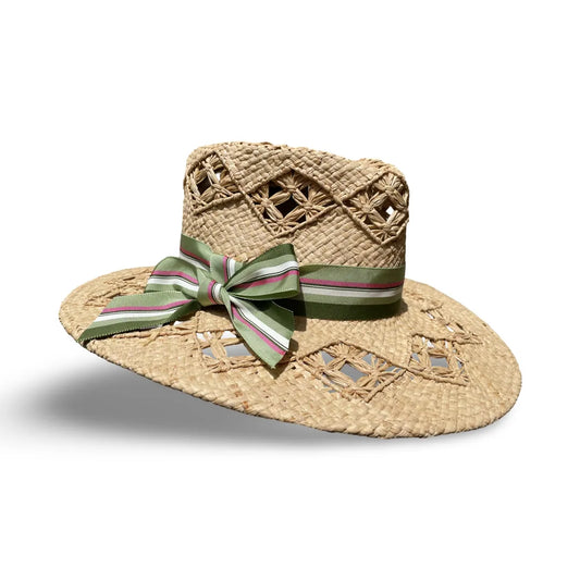Mala - Raffia Crochet Fedora with Vintage Bow Trim