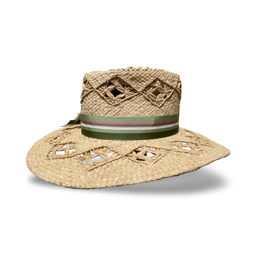 Mala - Raffia Crochet Fedora with Vintage Bow Trim
