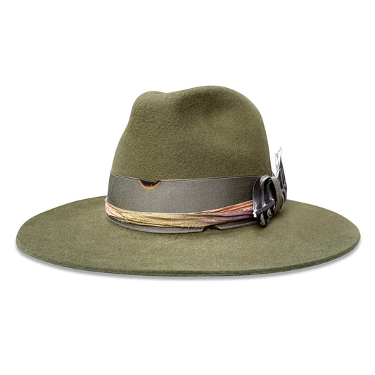 Mel Fedora - Sage Western Style with Silk & Feather Trim