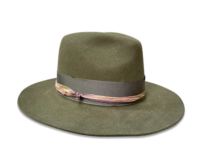 Mel Fedora - Sage Western Style with Silk & Feather Trim