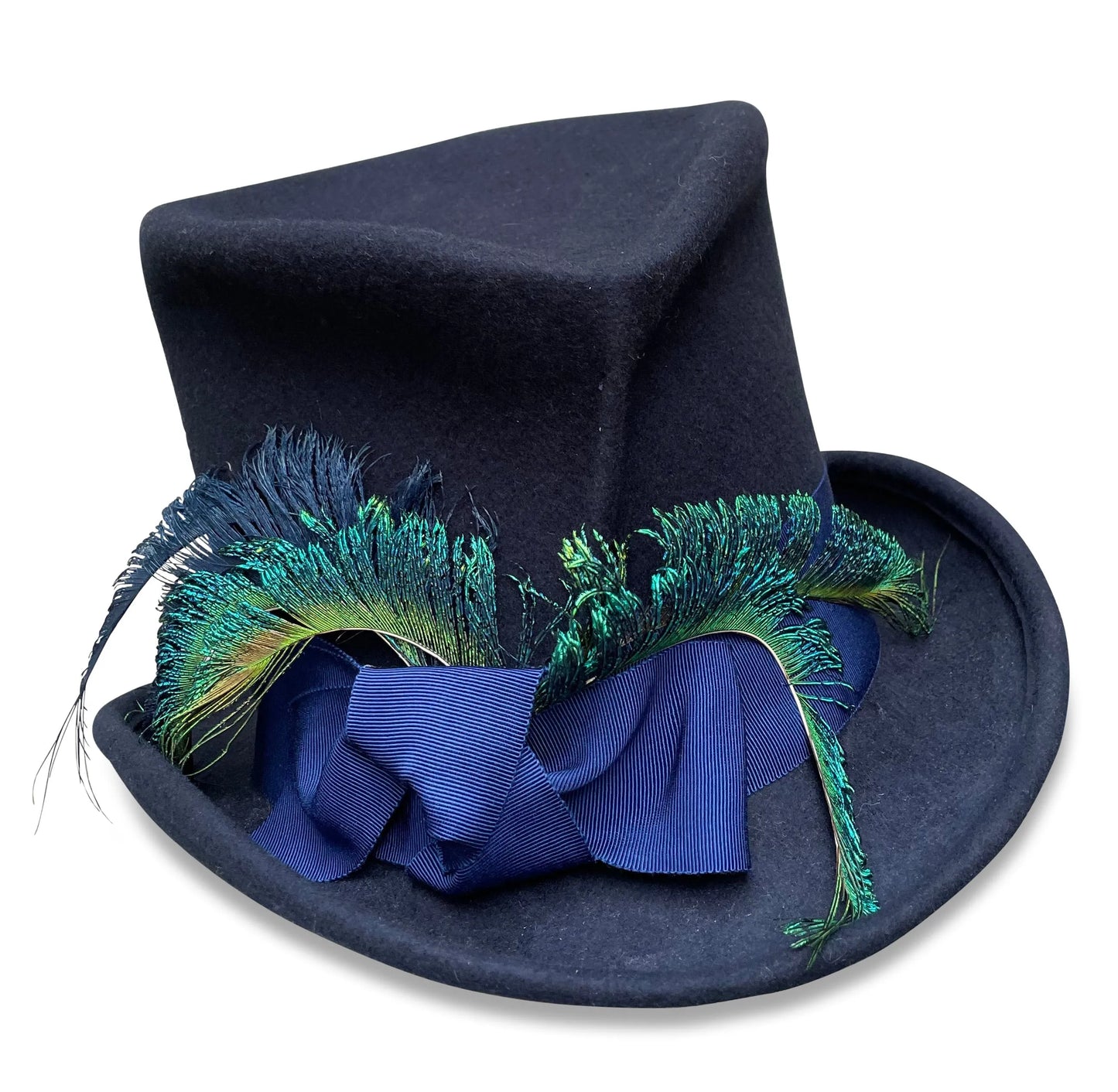 Midnite Top Hat - Wool Felt with Peacock Feather Trim