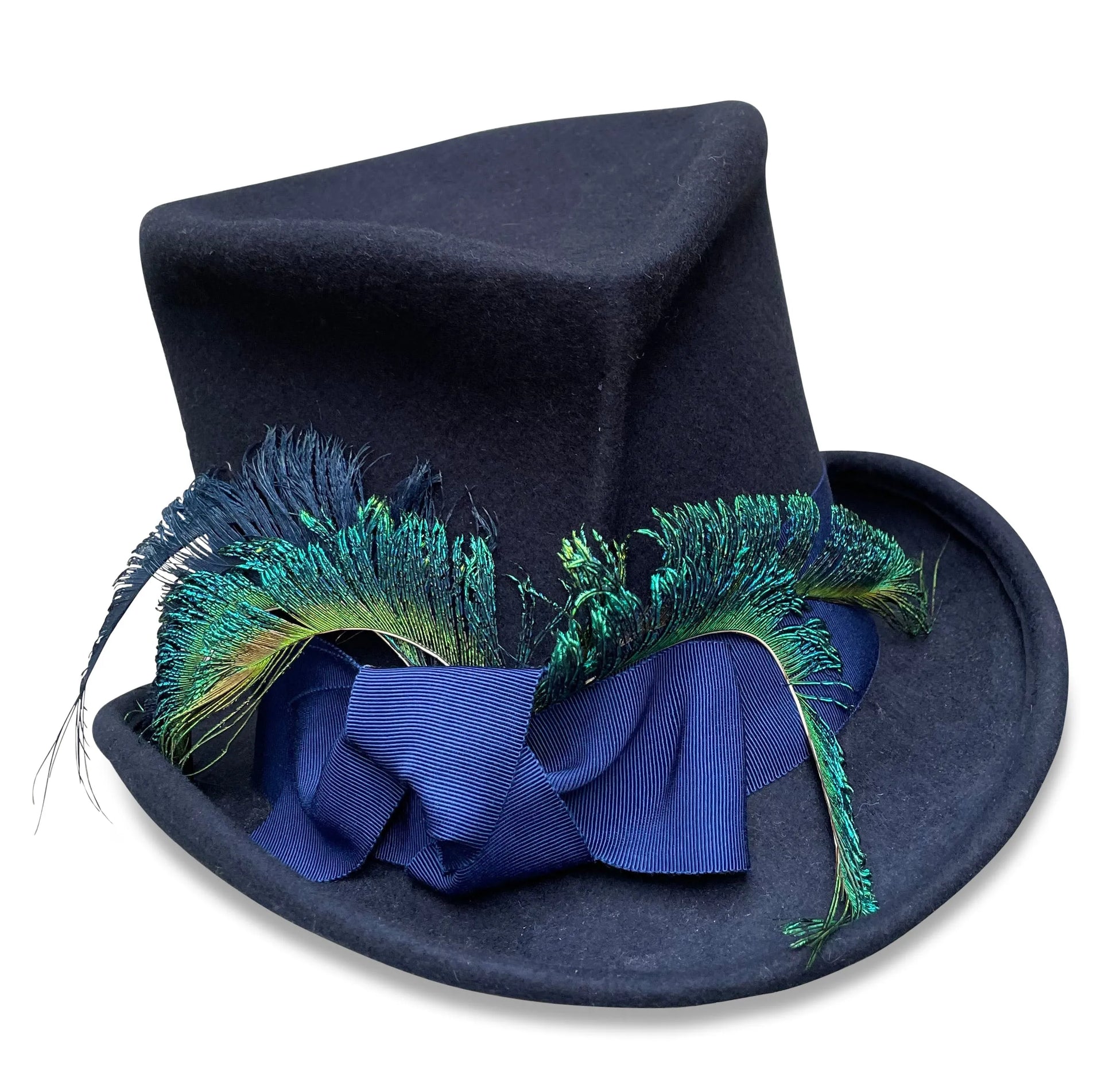 Midnite Top Hat - Wool Felt with Peacock Feather Trim