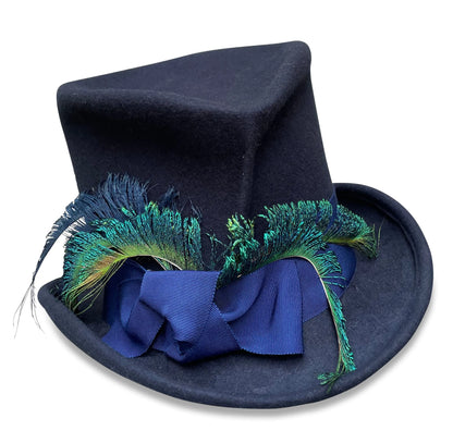 Midnite Top Hat - Wool Felt with Peacock Feather Trim