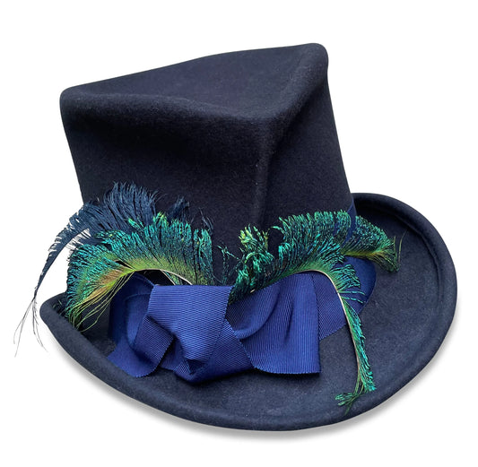 Midnite Top Hat - Wool Felt with Peacock Feather Trim