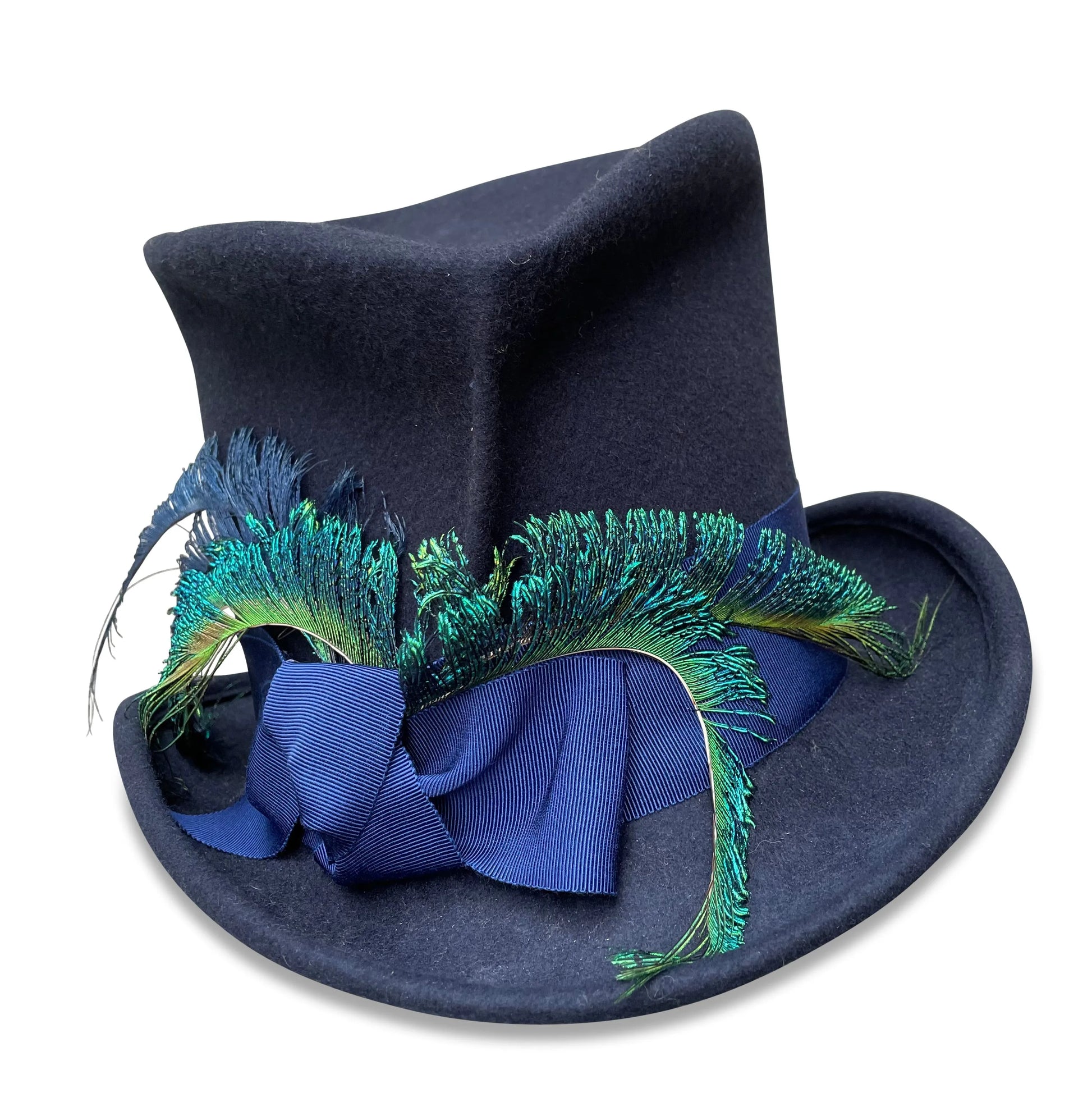 Midnite Top Hat - Wool Felt with Peacock Feather Trim