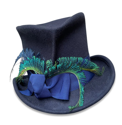 Midnite Top Hat - Wool Felt with Peacock Feather Trim