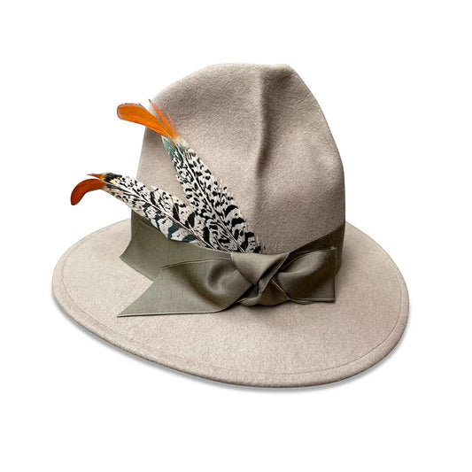 Ms. Parker - Hand Pleated Tall Crown Fedora in Sustainable Fur Felt