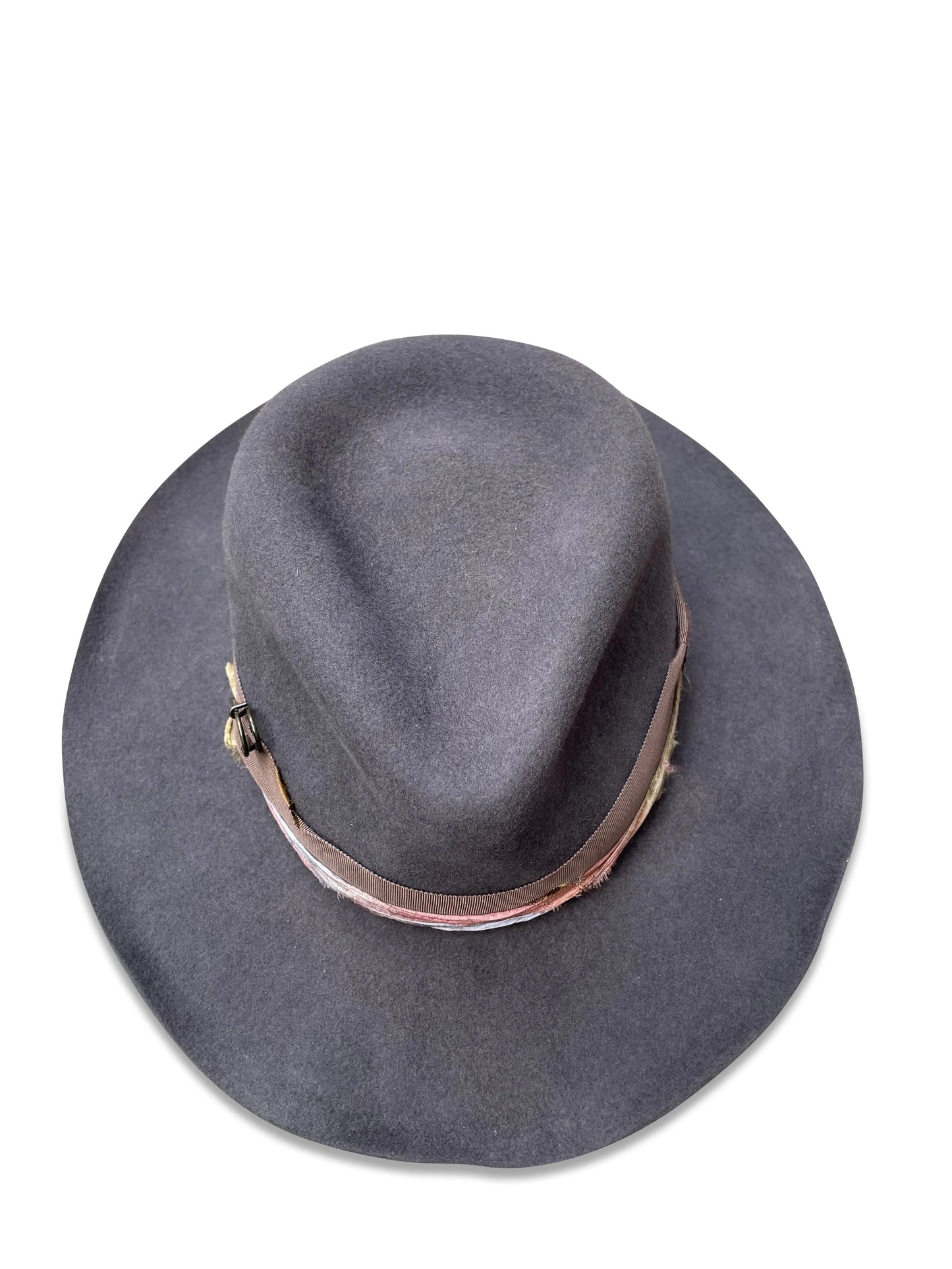 Natalie Fedora Hat - Charcoal Wool with Kilt Pin & Sari Trim