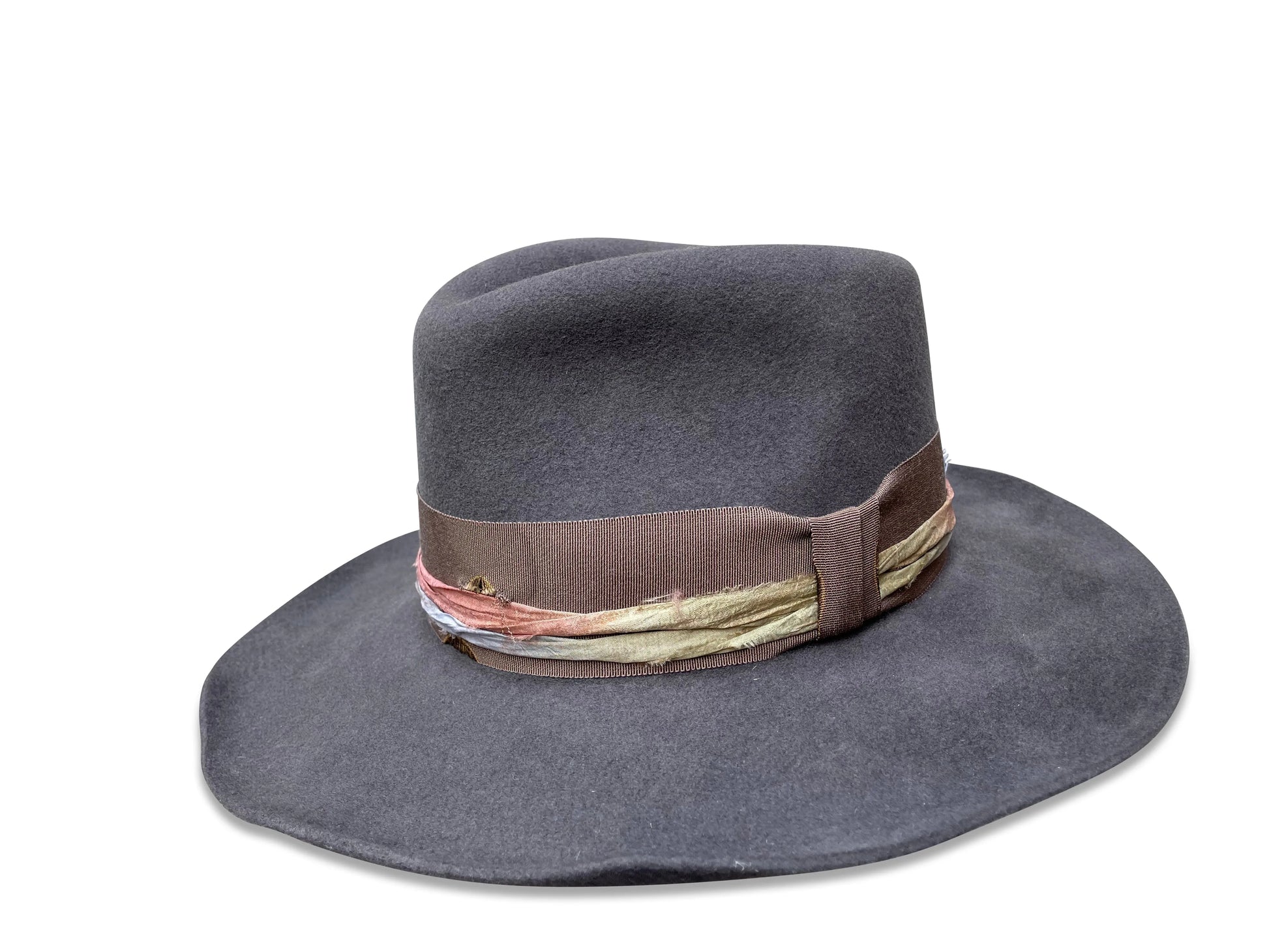Natalie Fedora Hat - Charcoal Wool with Kilt Pin & Sari Trim