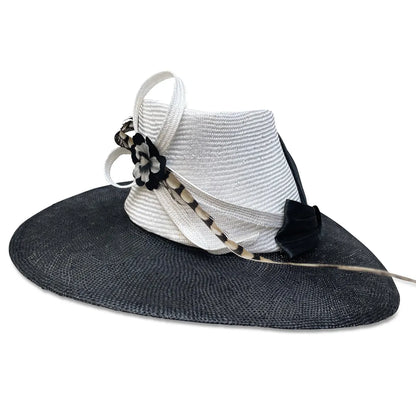 Newman - Black & White Straw Hat with Silk Abaca Bow