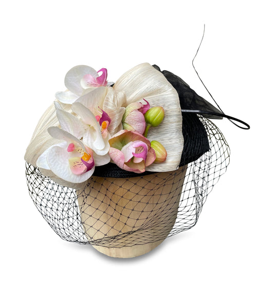 Orchid Beret - Fascinator with Veil & Flowers