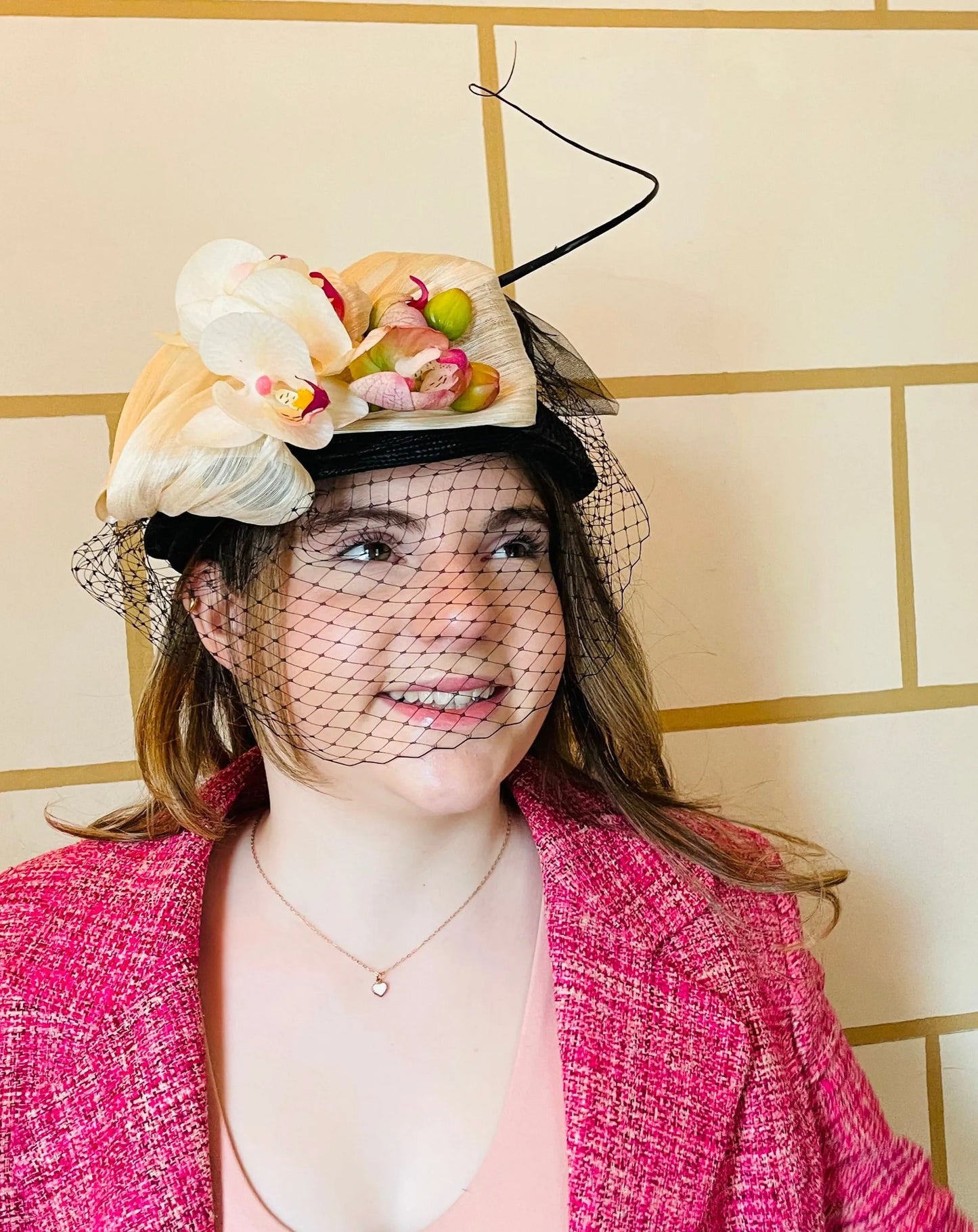 Orchid Beret - Fascinator with Veil & Flowers