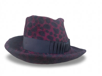 Burgundy Leopard Fedora with black grosgrain trim. Back View