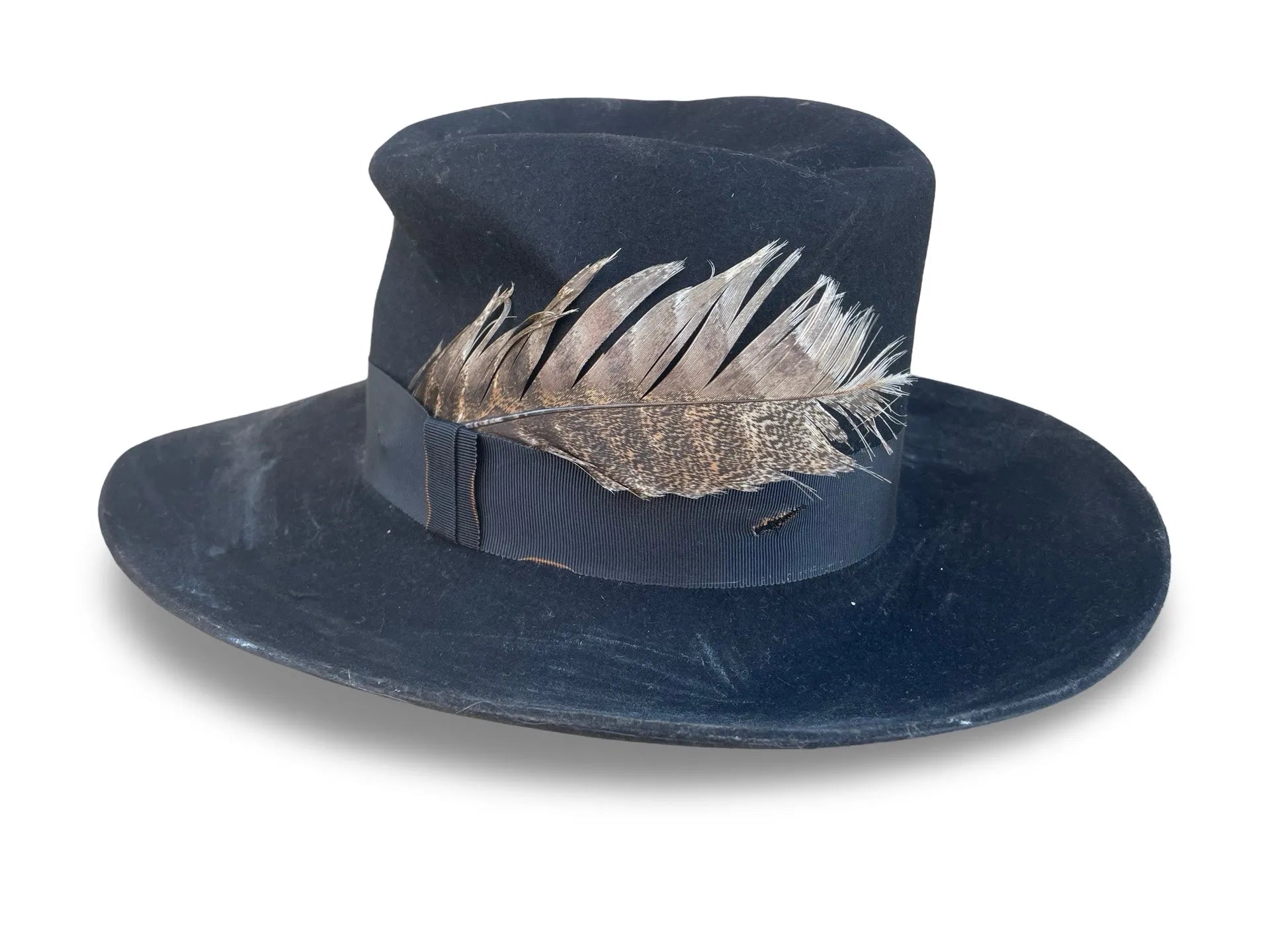 Patti Distressed Top Hat - Vintage Felt with Removable Tie