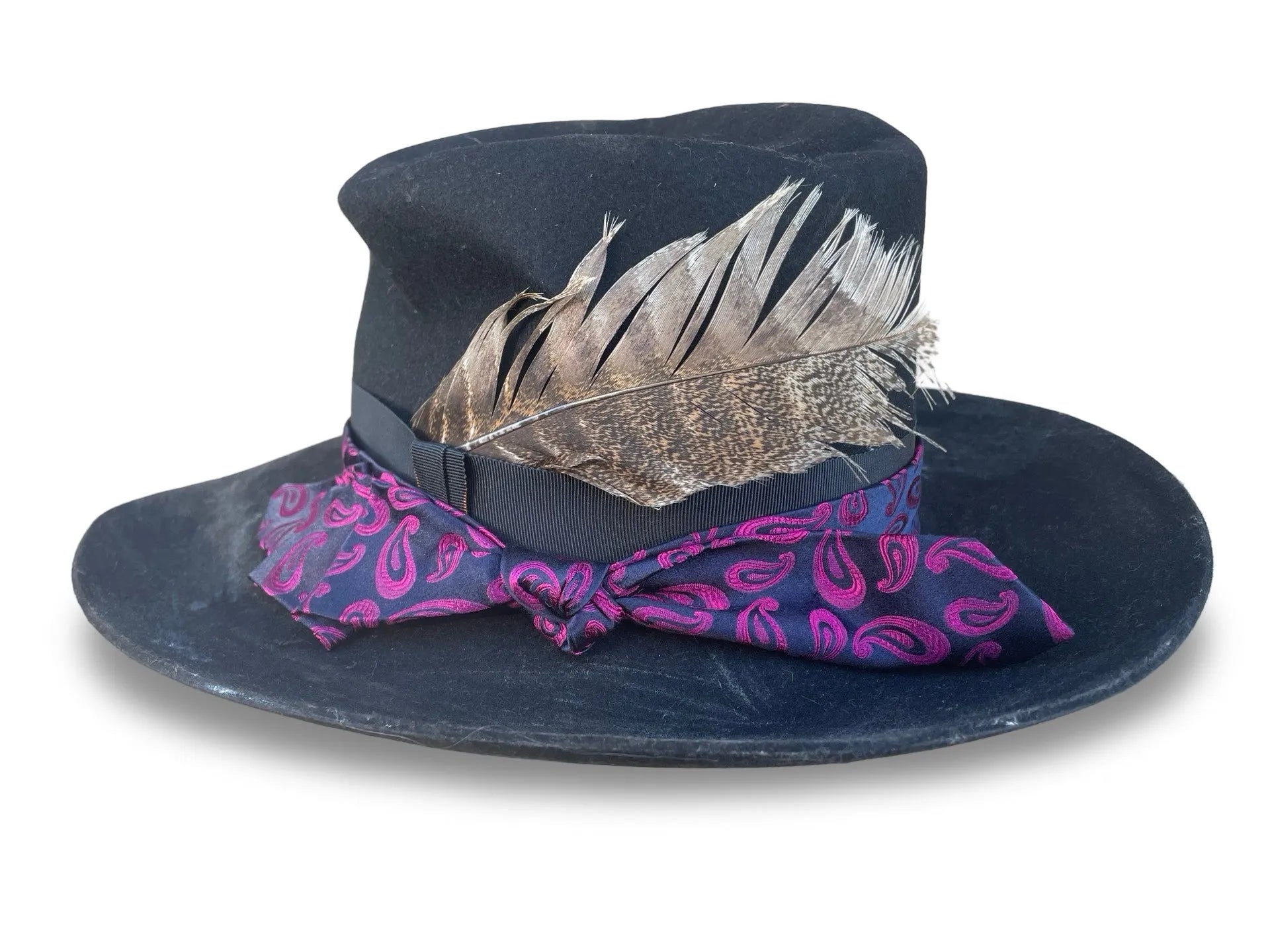 Patti Distressed Top Hat - Vintage Felt with Removable Tie