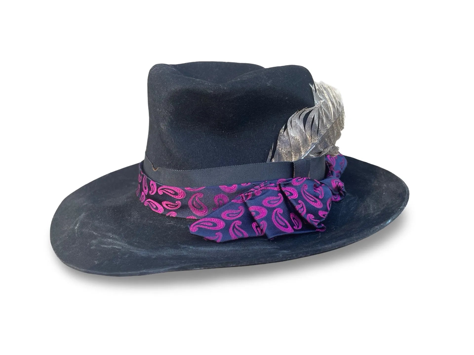 Patti Distressed Top Hat - Vintage Felt with Removable Tie