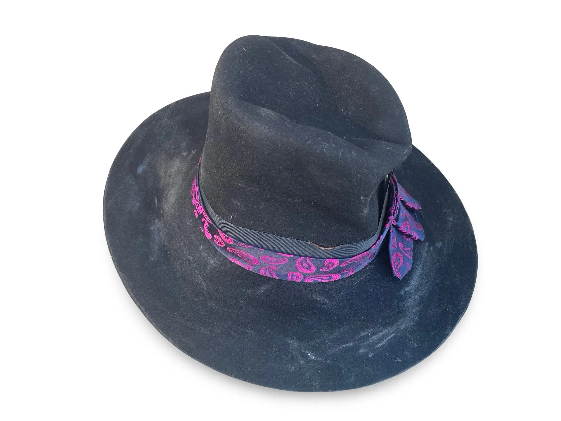 Patti Distressed Top Hat - Vintage Felt with Removable Tie