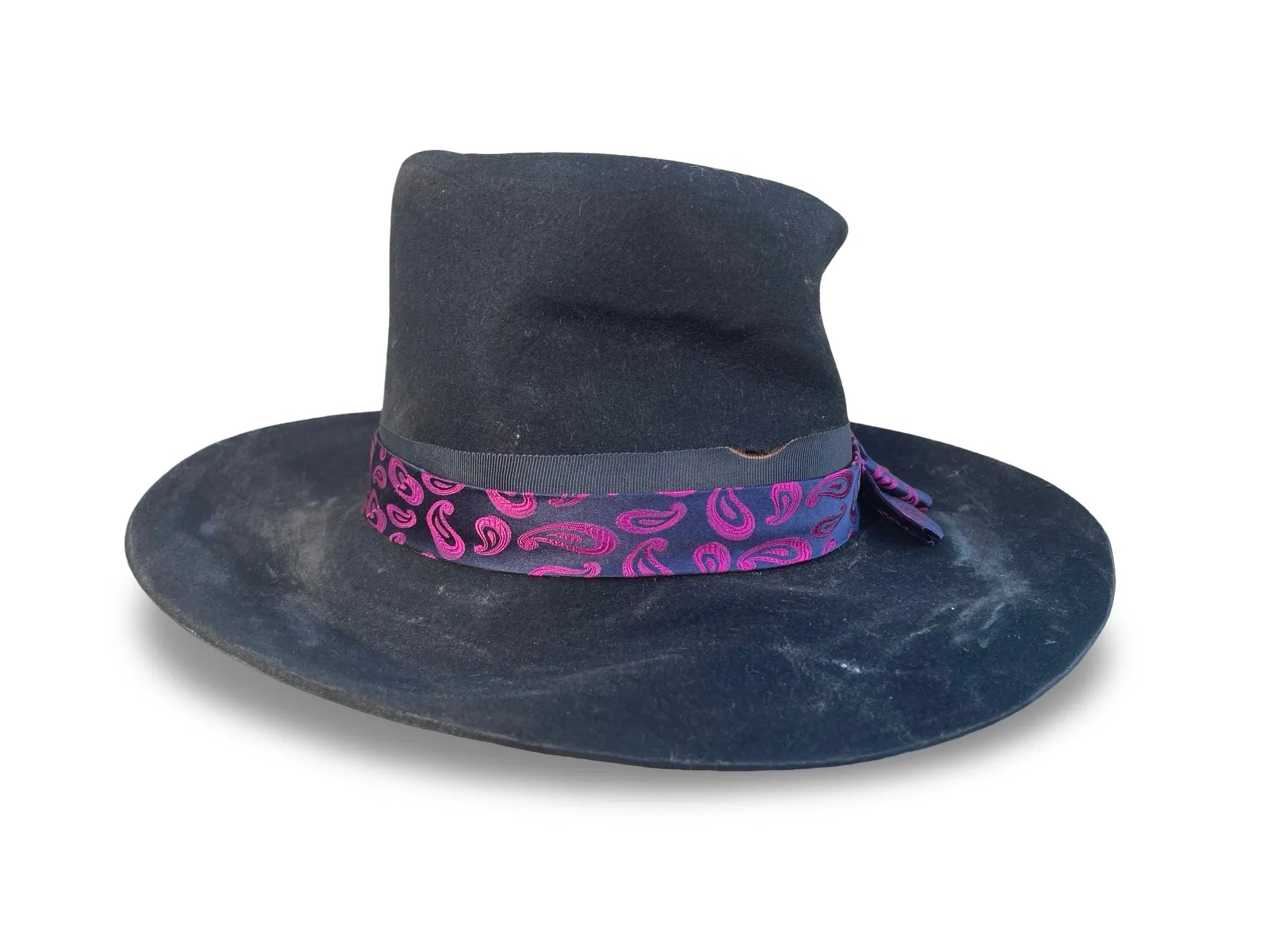 Patti Distressed Top Hat - Vintage Felt with Removable Tie