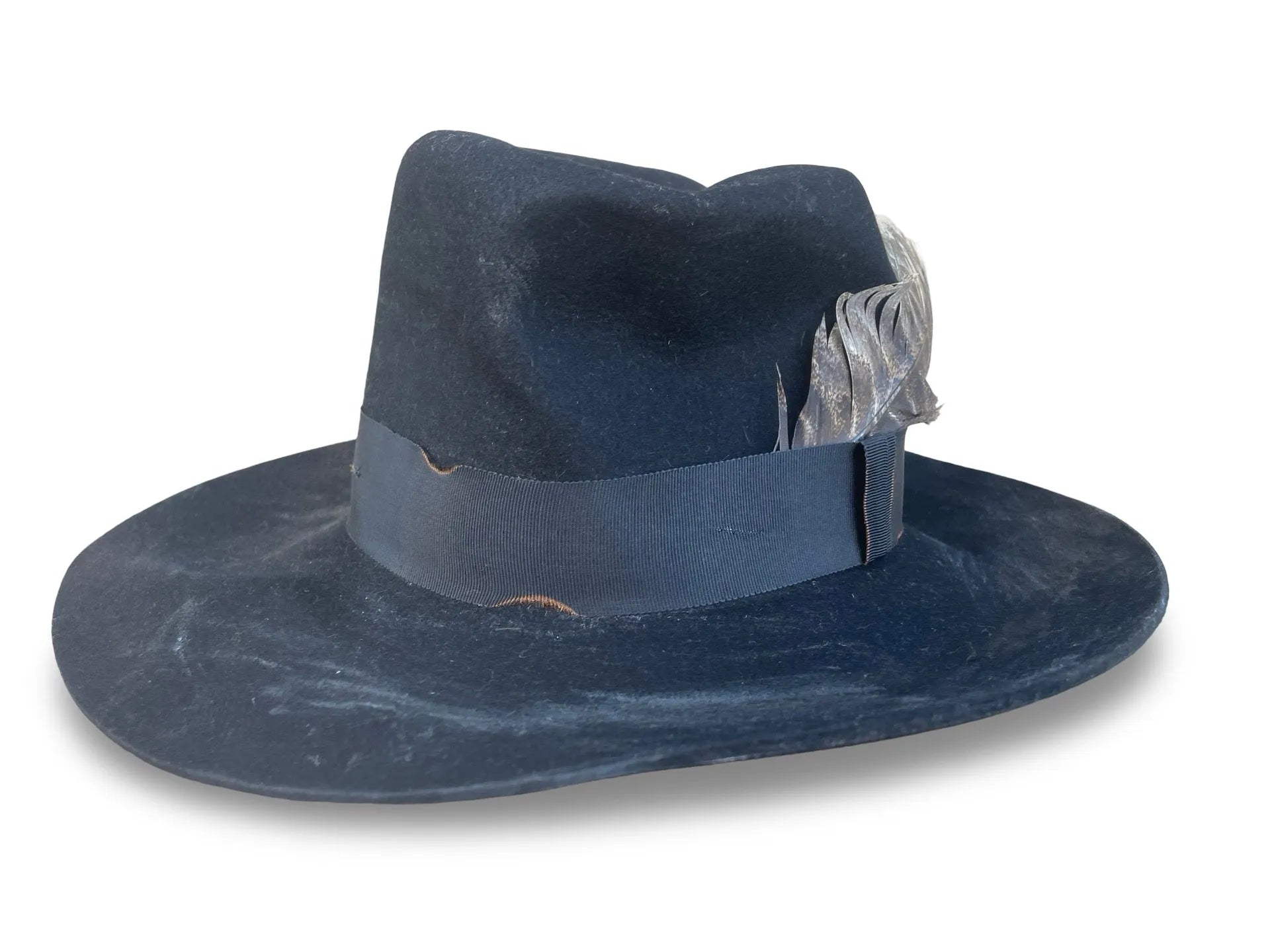 Patti Distressed Top Hat - Vintage Felt with Removable Tie