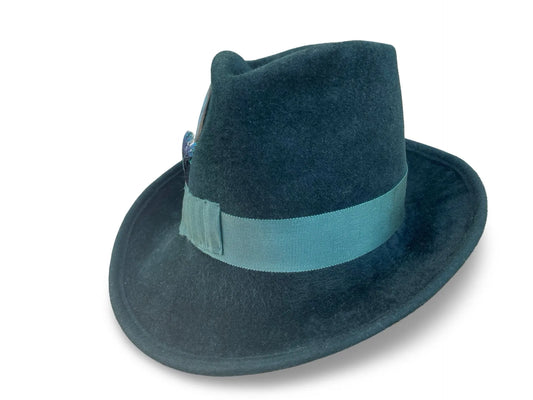 Philipa Tall Crown Fedora - Fur Felt with Feather Trim