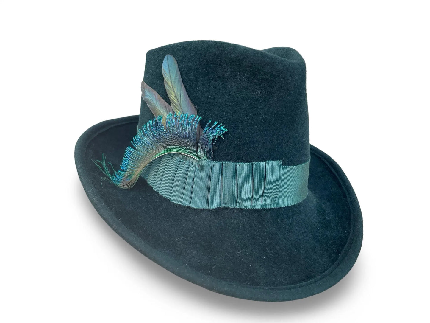 Philipa Tall Crown Fedora - Fur Felt with Feather Trim