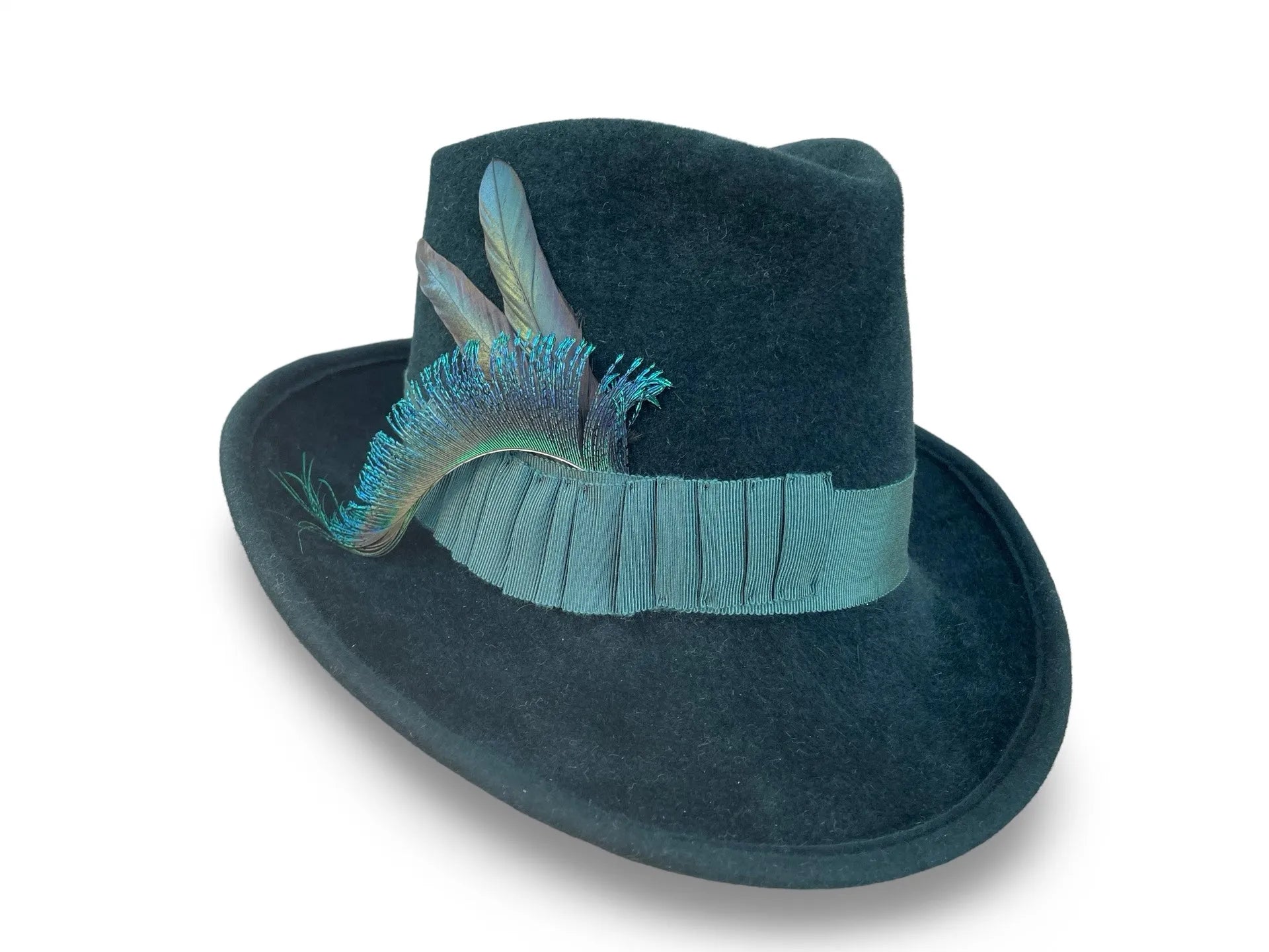 Philipa Tall Crown Fedora - Fur Felt with Feather Trim