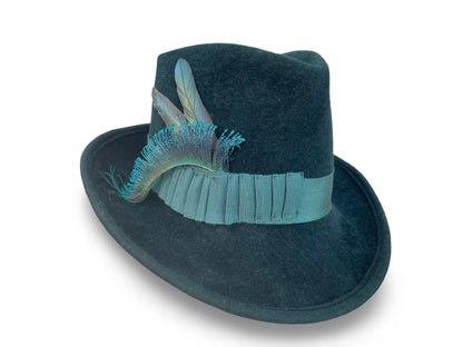 Philipa Tall Crown Fedora - Fur Felt with Feather Trim