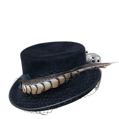 Pickwick - Victorian Coachman Hat with Veil & Feather