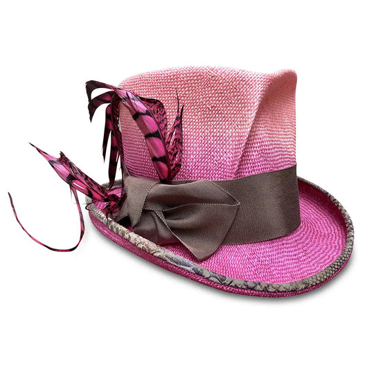 Pink Devil - Ombre Top Hat with Pheasant Feather