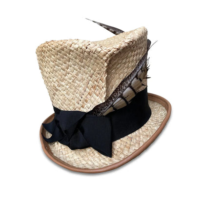 Raffia Faye Top Hat - Raffia Straw with Pheasant Feather