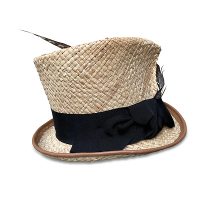 Raffia Faye Top Hat - Raffia Straw with Pheasant Feather