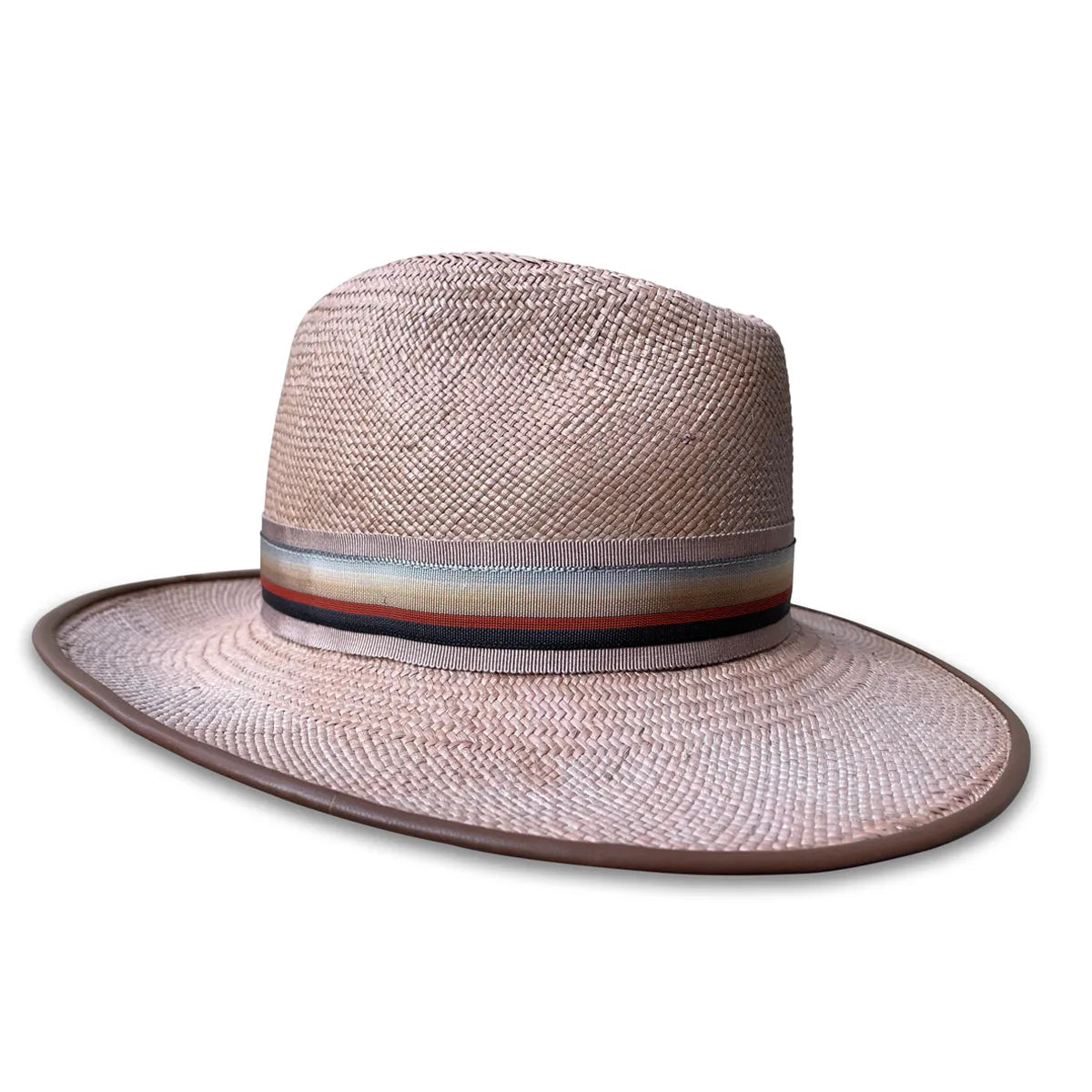 Royal Fedora Hat - Panama Straw with Leather Piping & Stripe Trim