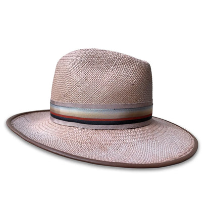 Royal Fedora Hat - Panama Straw with Leather Piping & Stripe Trim
