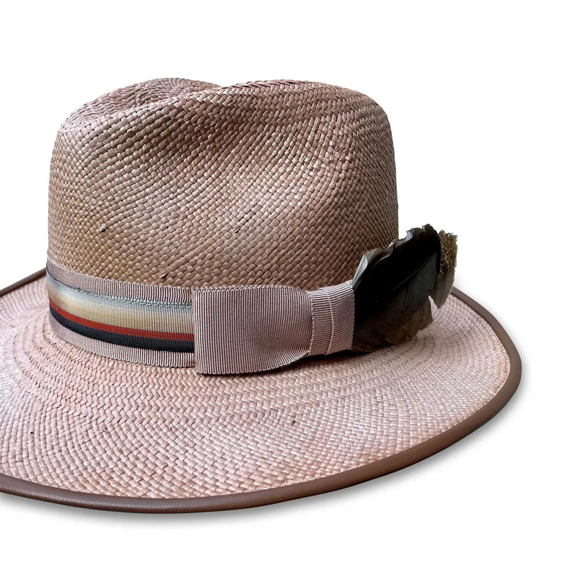 Royal Fedora Hat - Panama Straw with Leather Piping & Stripe Trim
