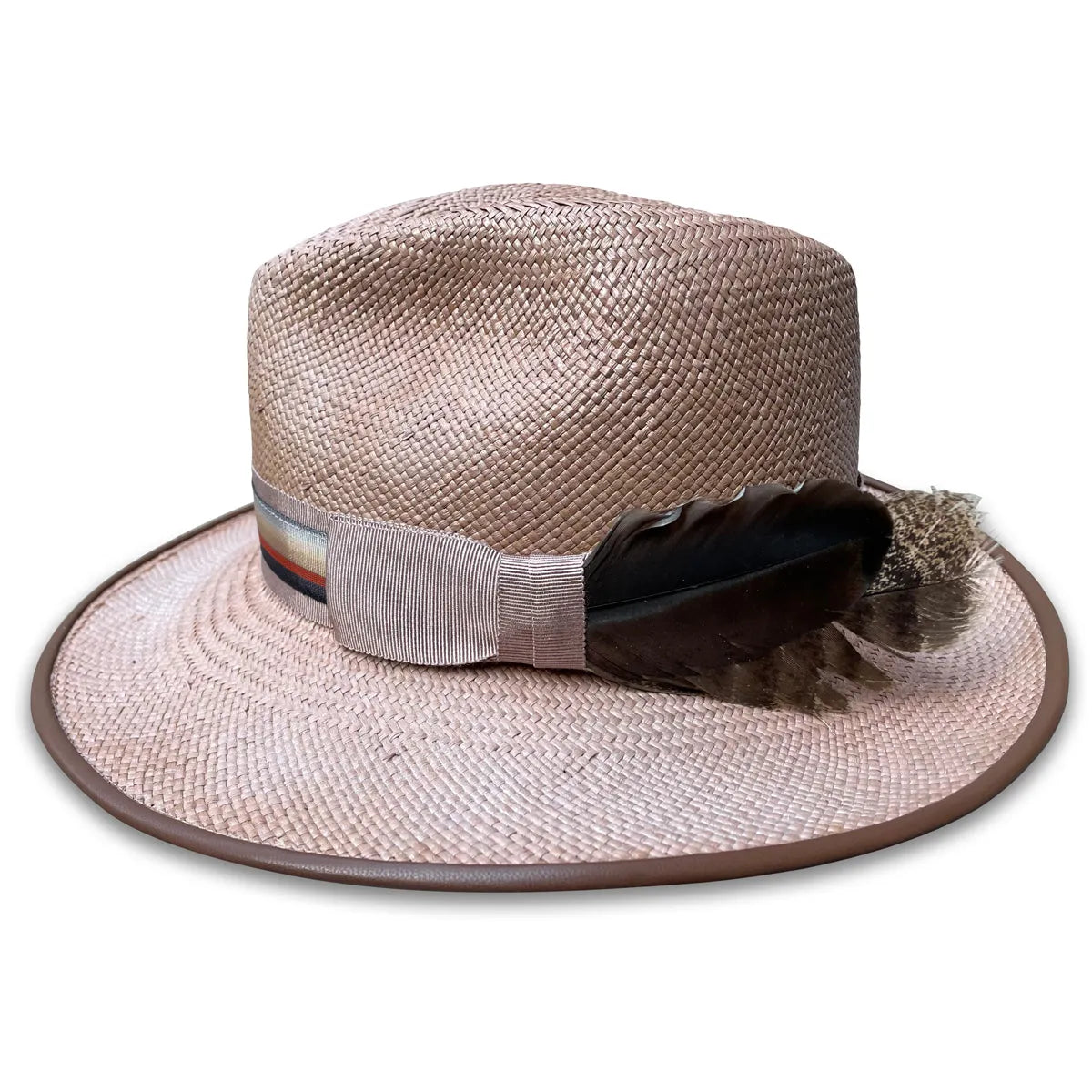 Royal Fedora Hat - Panama Straw with Leather Piping & Stripe Trim
