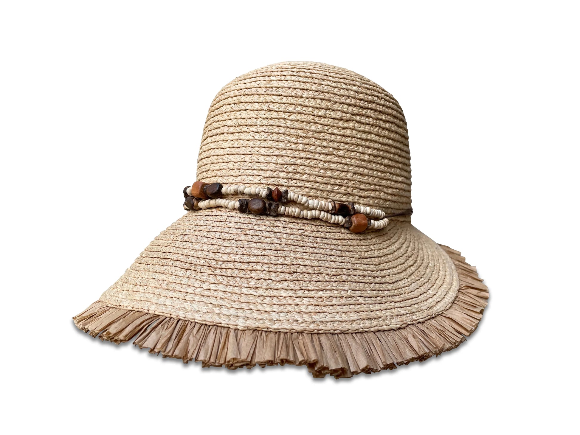 Ruth - Raffia Visor with Fringe & Beaded Trim