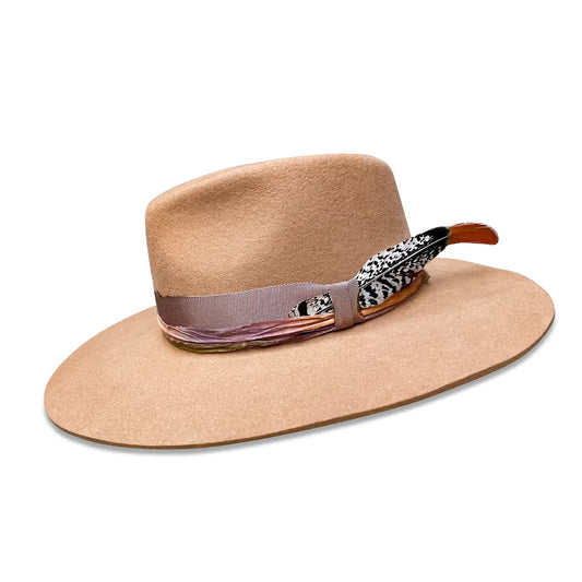 Sophia Fedora - Camel Wool with Sari Silk & Feather Trim