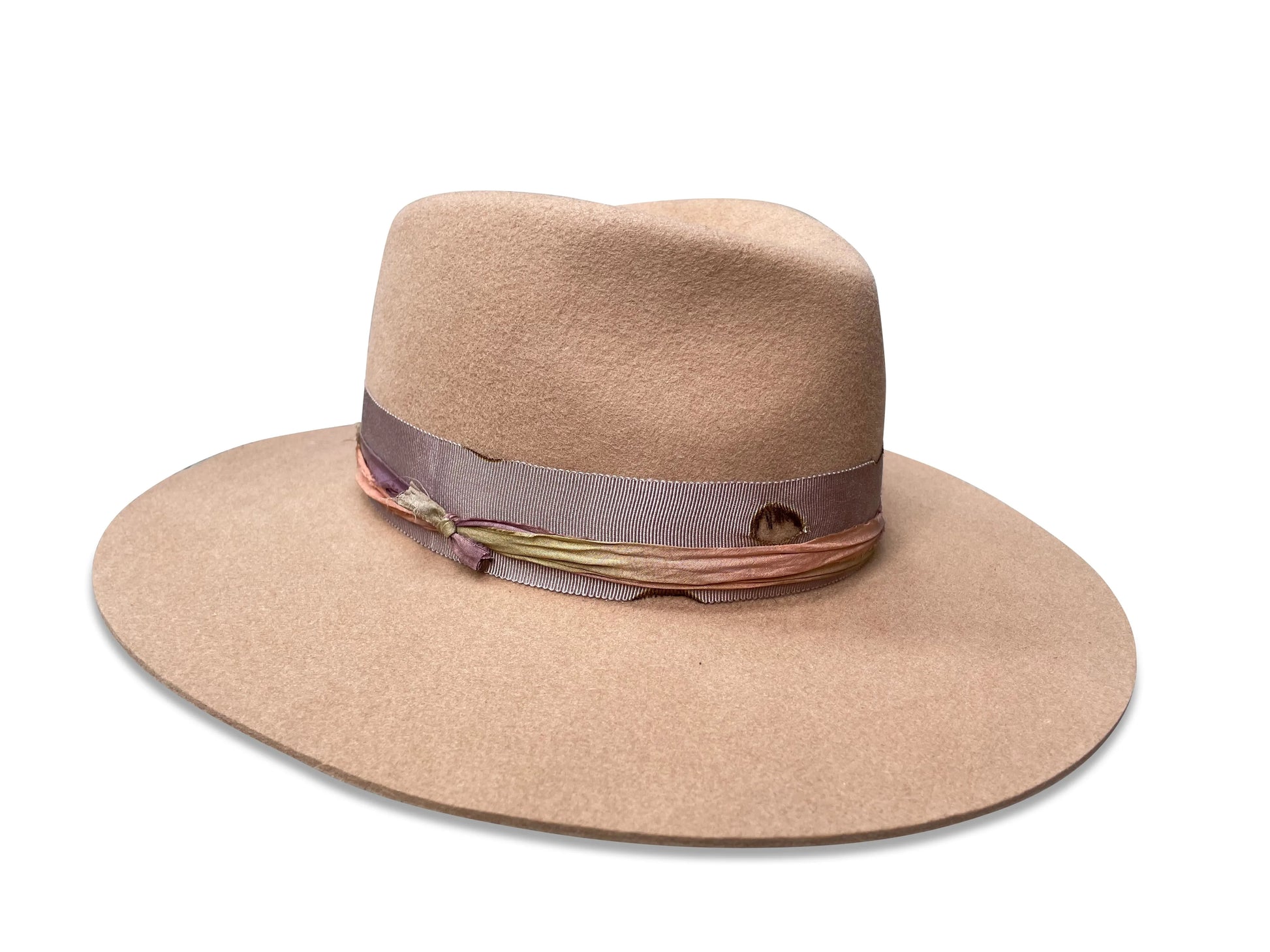 Sophia Fedora - Camel Wool with Sari Silk & Feather Trim