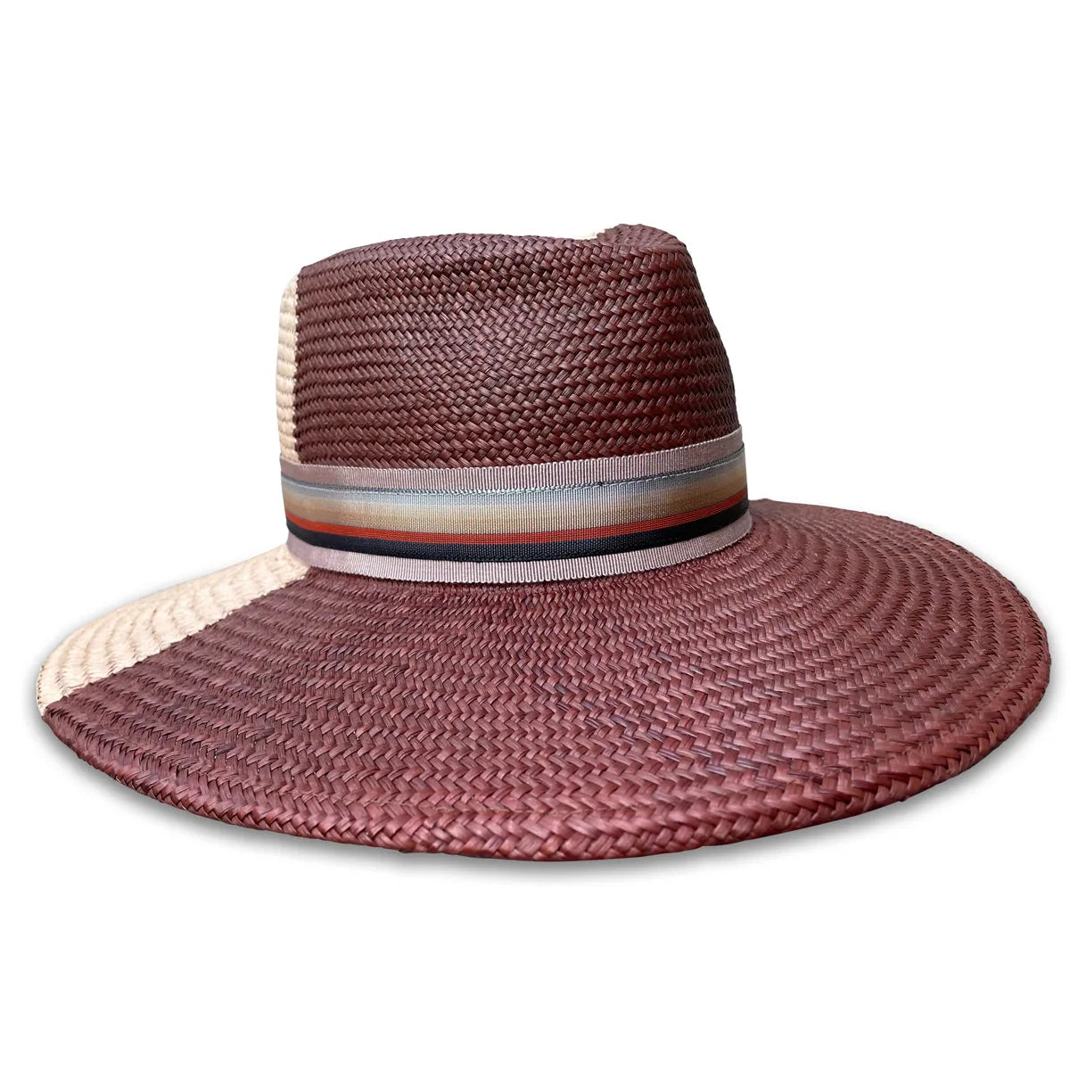 Spectator Fedora Hat - Bi-Color Panama with Wide Brim & Feather Trim