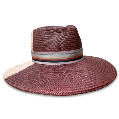 Spectator Fedora Hat - Bi-Color Panama with Wide Brim & Feather Trim